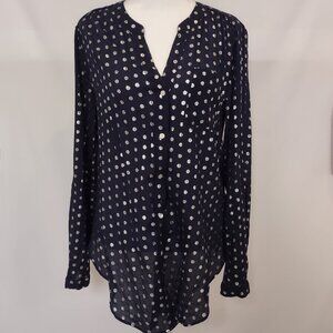 EUC Zac and Rachel dark Navy Blue Polka Dot button down